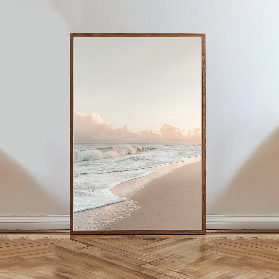 Dreamy Tranquil Minimalist Beach Sunrise Soft Waves Calm Sea Poster