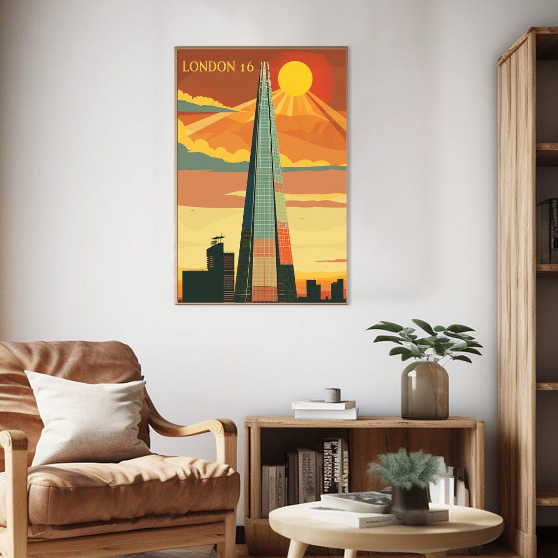 London 16 The Shard At Sunset Retro Travel Style City Poster - Image 2