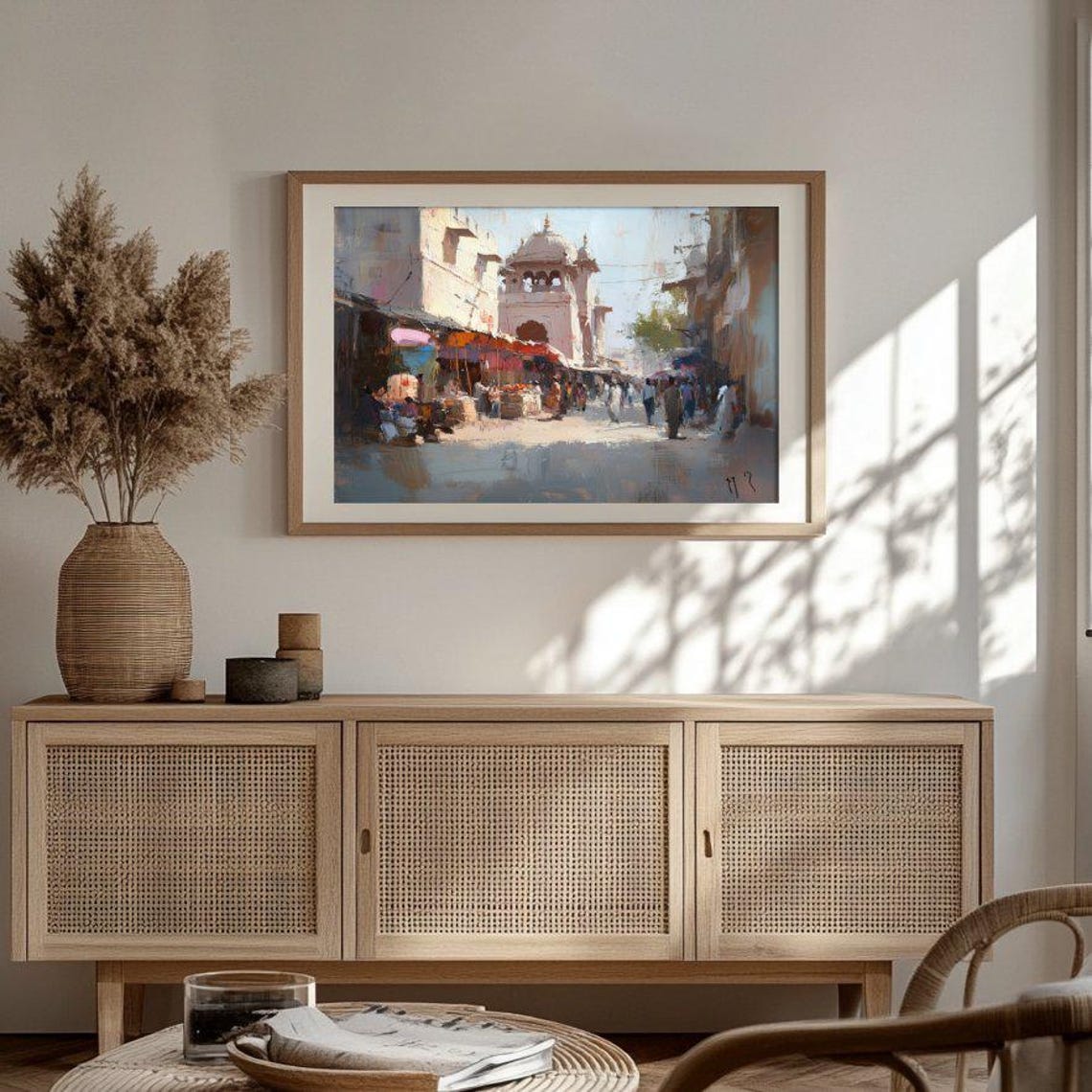 Indian Street Market White Temple Watercolor Travel Art Poster - Image 3