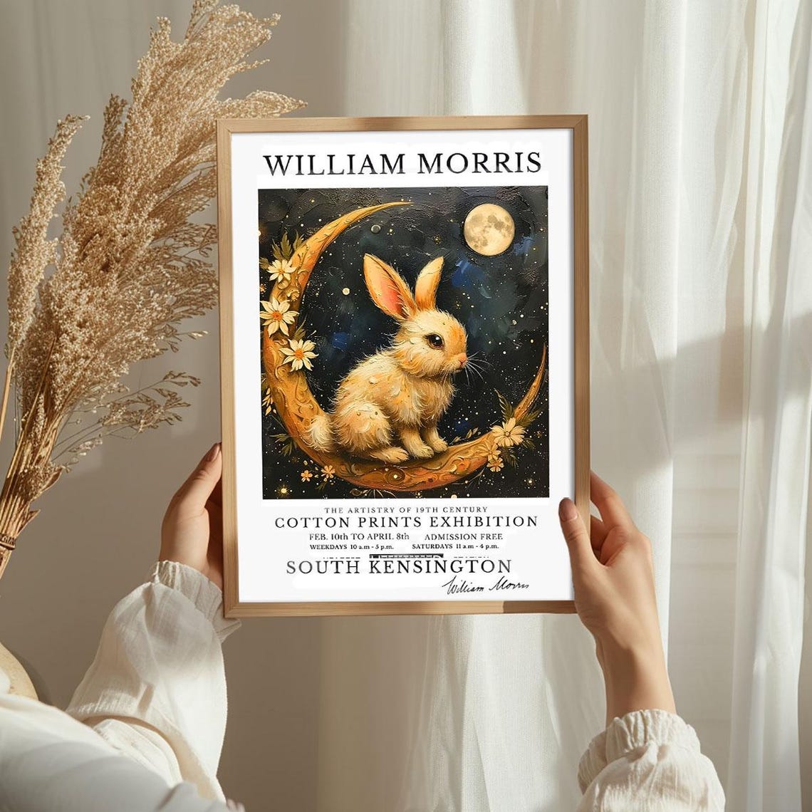William Morris Rabbit On Crescent Moon Night Exhibition Poster - Image 3