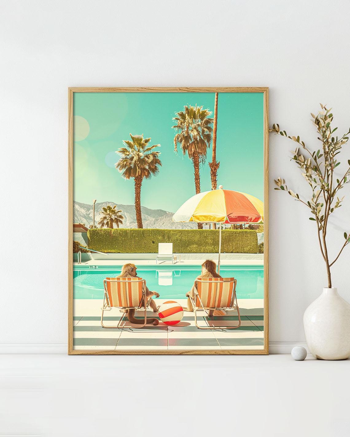 Chilling Monkeys by the Pool Retro Lounge Summer Vibes Art Poster