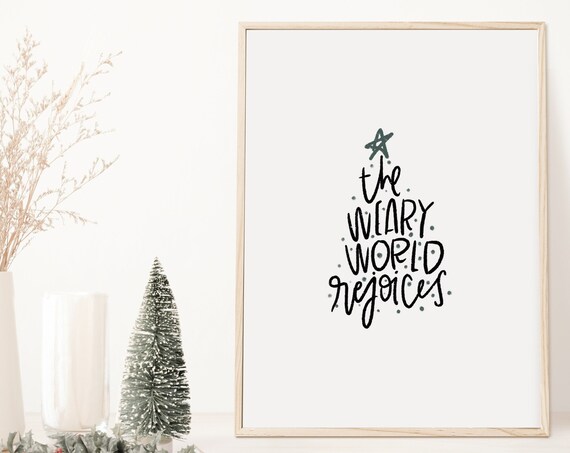The Weary World Rejoices Christmas Tree Script Lyric Holiday Poster