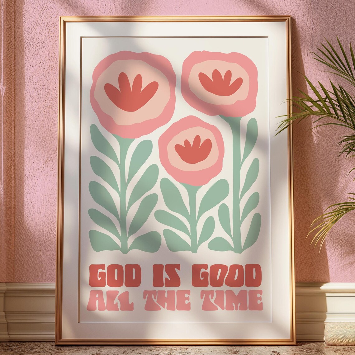 God Is Good All The Time Floral Christian Quote Wall Art Poster - Image 2