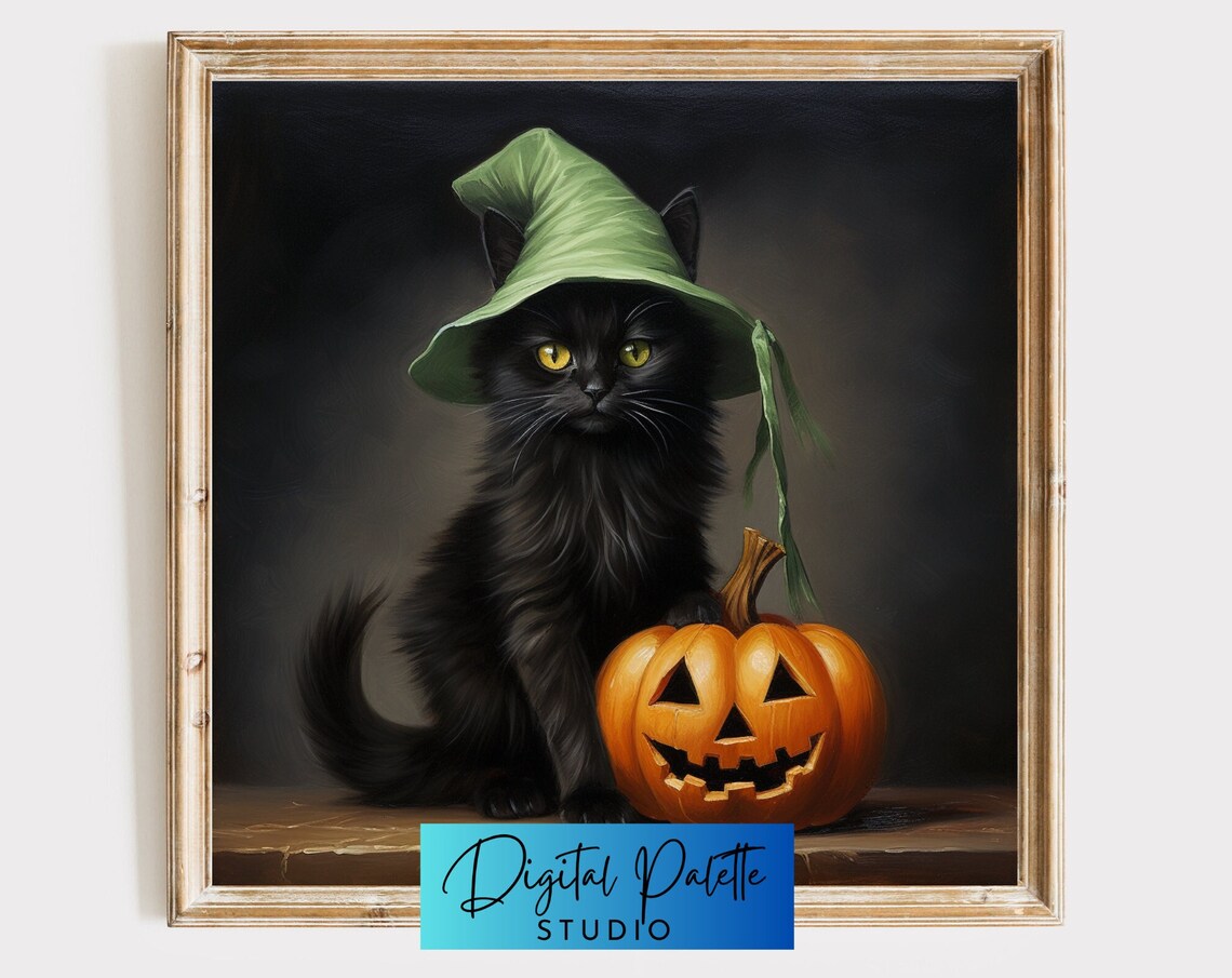 Witchy Kitten Halloween Art Print