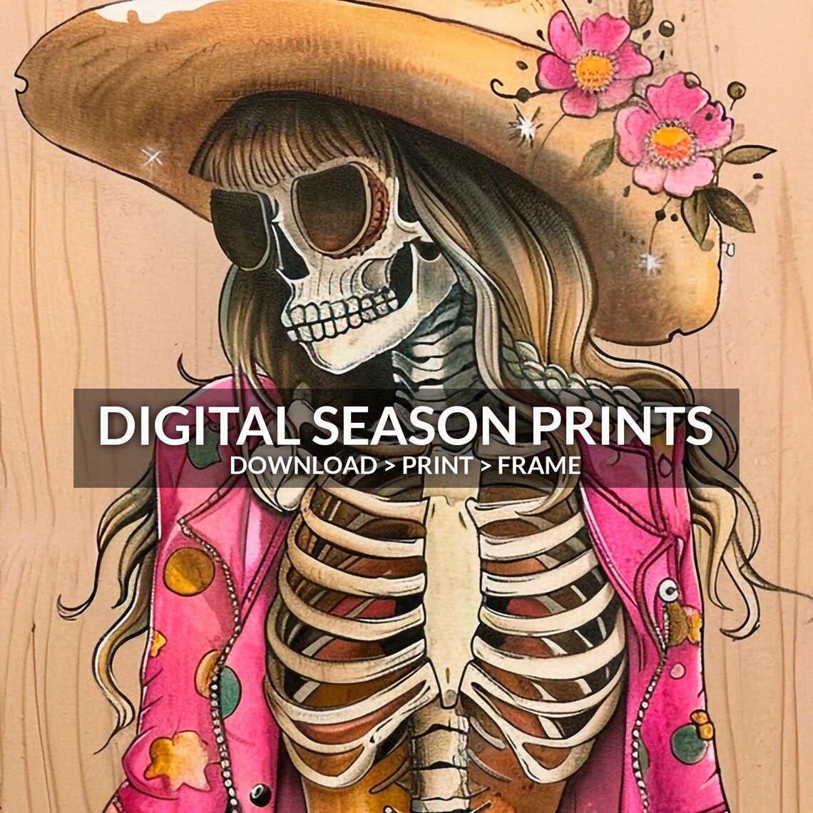 Day of the Dead Cowgirl Skeleton Pink Jacket Western Sugar Skull Poster - Image 6