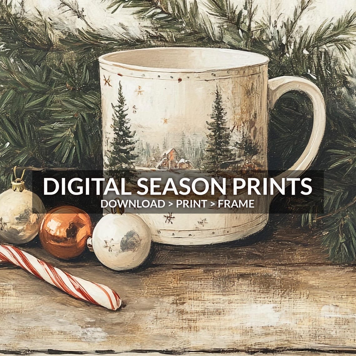 Christmas Cocoa Mug Ornaments Candy Cane Cozy Holiday Still Life Print - Image 6