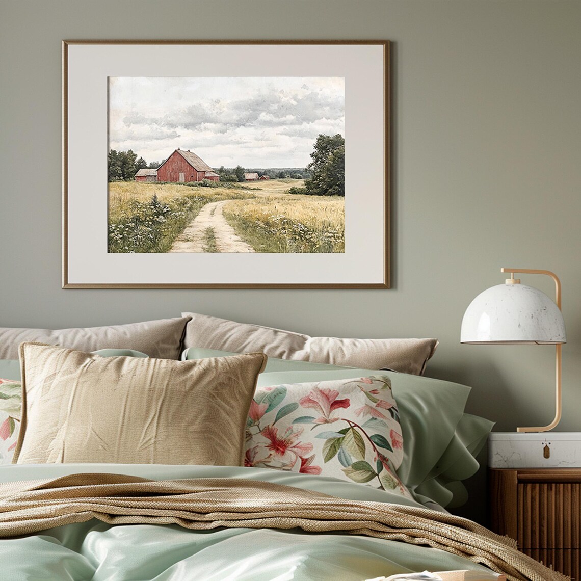 Farmhouse Red Barn Wildflower Landscape Art Print - Image 4