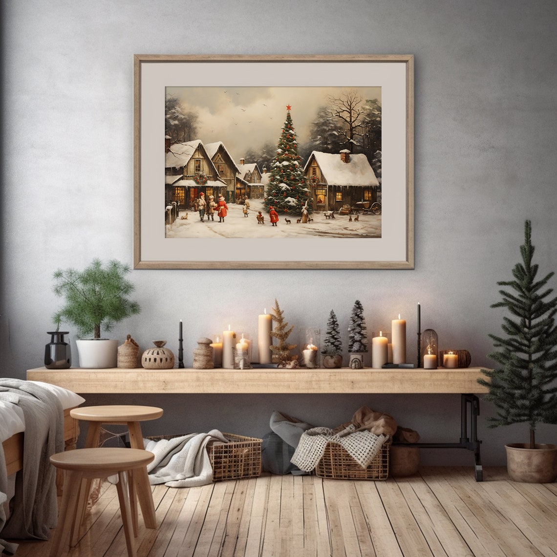 Snowy Christmas Village Square With A Tall Lit Tree Scene Poster - Image 5