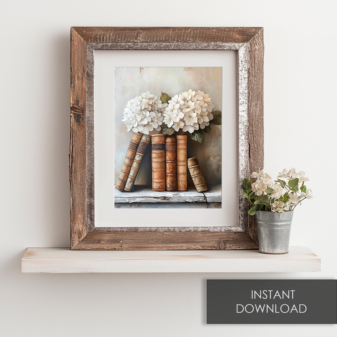 Book Stack With White Hydrangea Art Print - Image 6