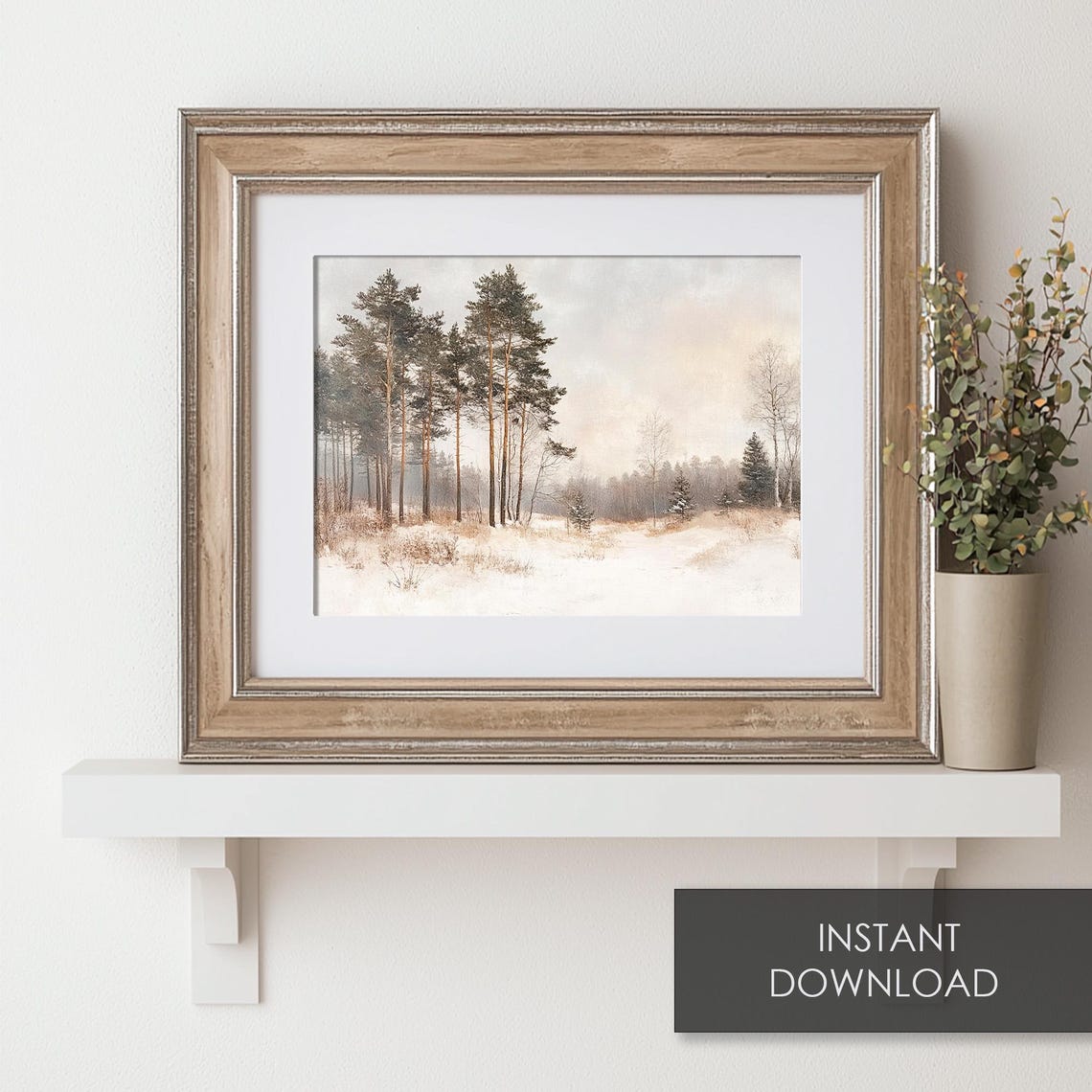 Snowy Pine Forest Winter Trees Misty Landscape Vintage Wall Art - Image 6