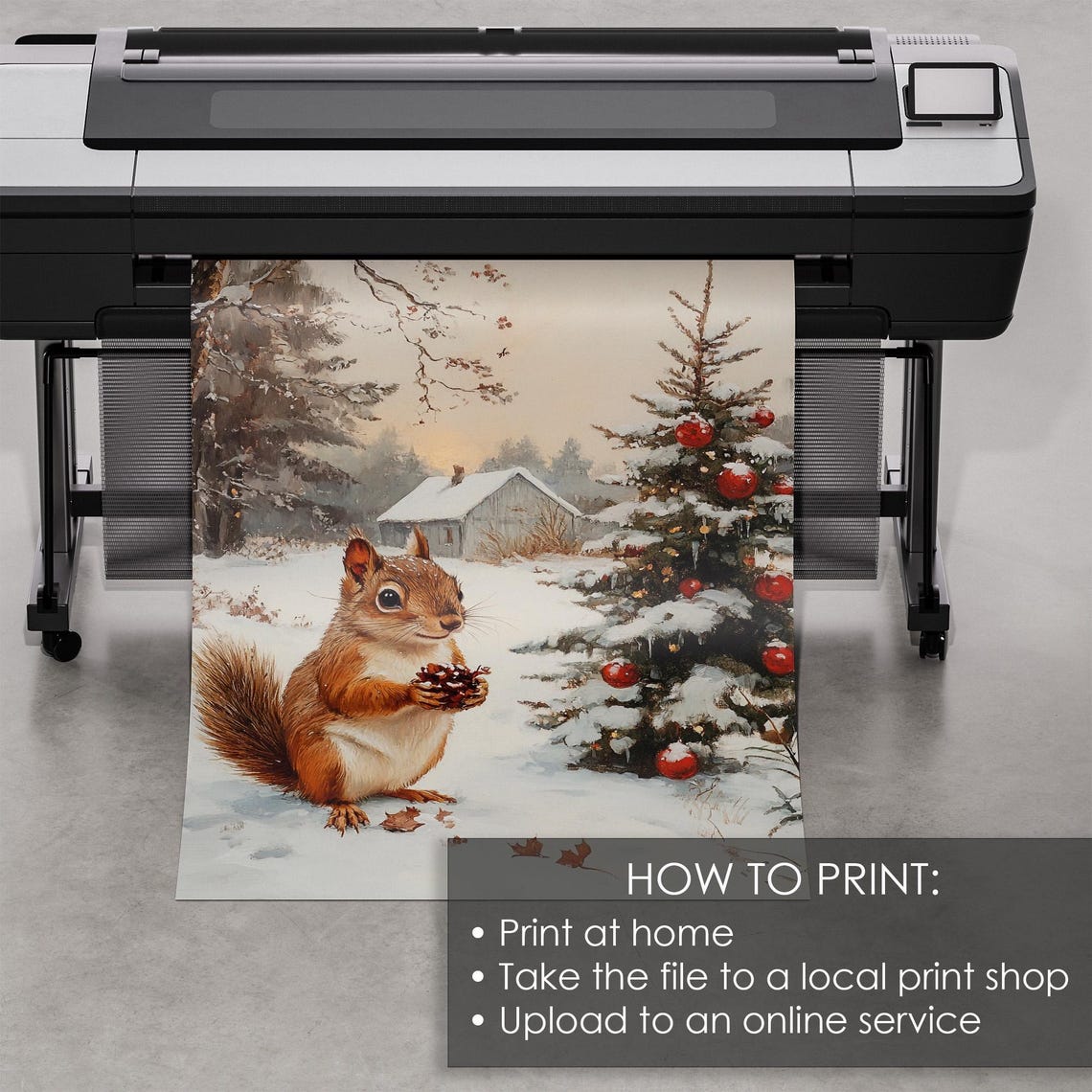 Vintage Christmas Squirrel Holding Pinecone Snowy Forest Scene Poster - Image 5
