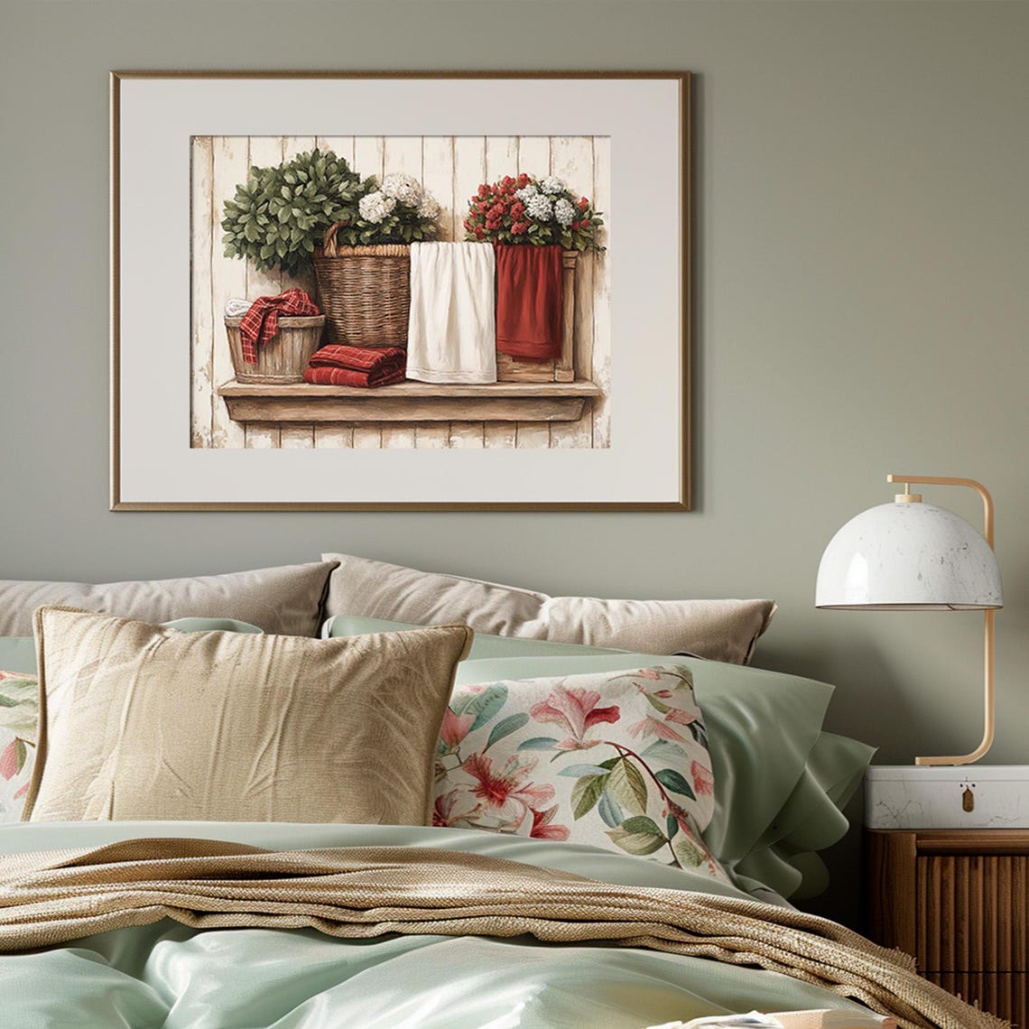 Cozy Laundry Room Baskets Towels Flowers on Farmhouse Shelf Poster - Image 3