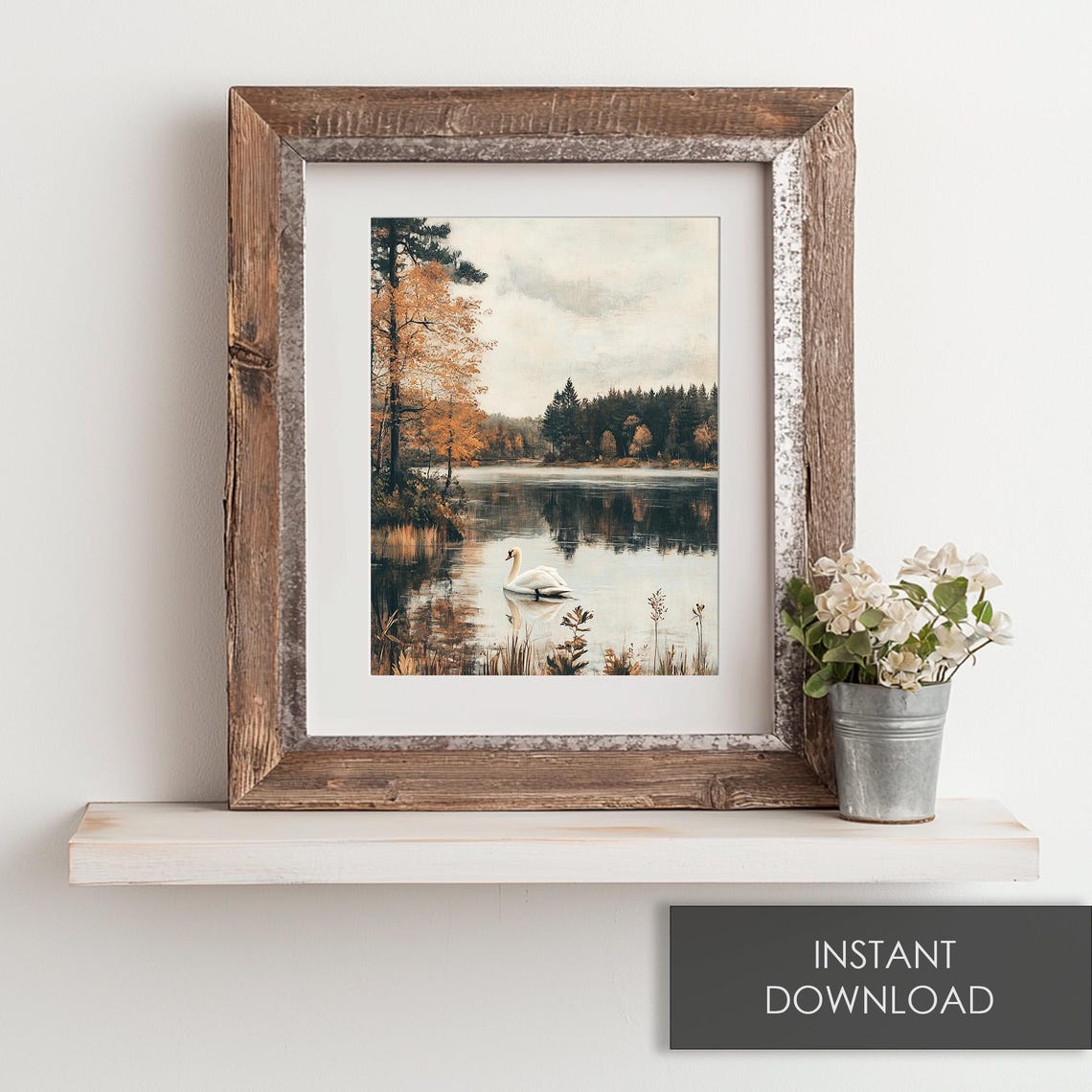 Graceful White Swan Gliding Across A Golden Autumn Lake Poster - Image 6