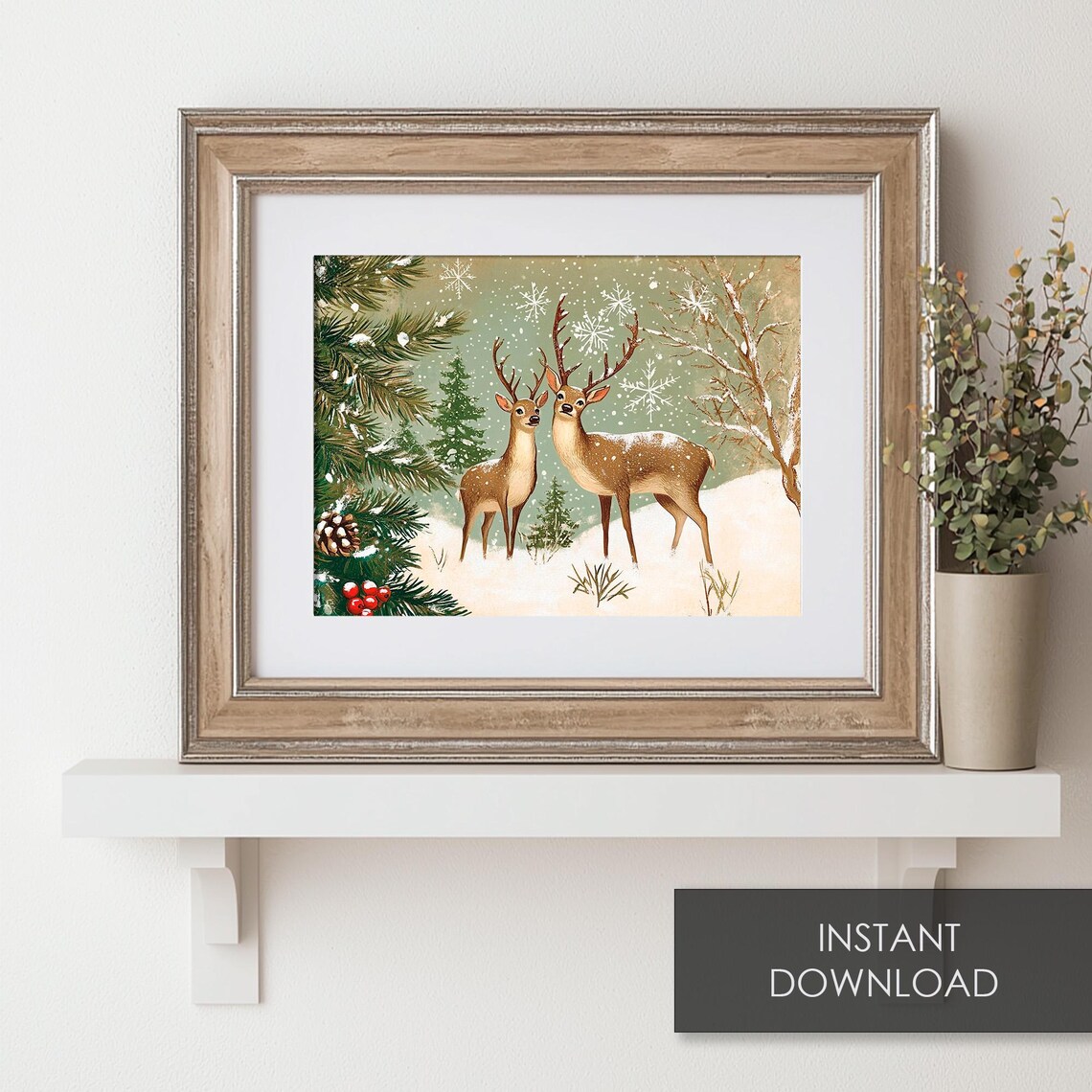 Deer Couple Snowy Forest Vintage Christmas Winter Woodland Poster - Image 6