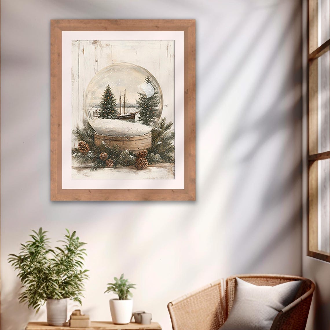 Nautical Christmas Snow Globe Vintage Ship Holiday Rustic Print - Image 2