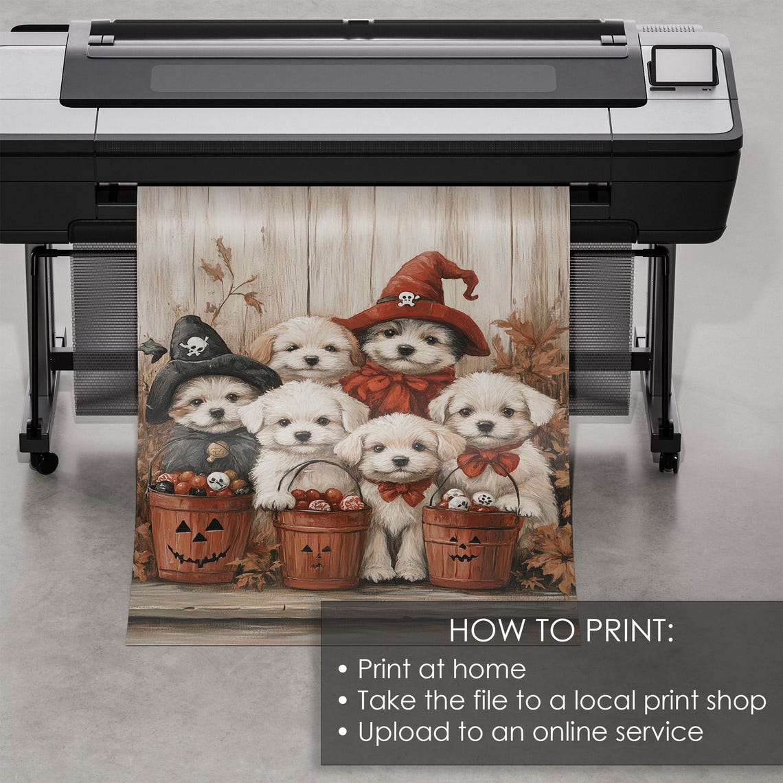 Halloween Puppies Costume Pumpkin Candy Bucket Cute Dog Party Poster - Image 5
