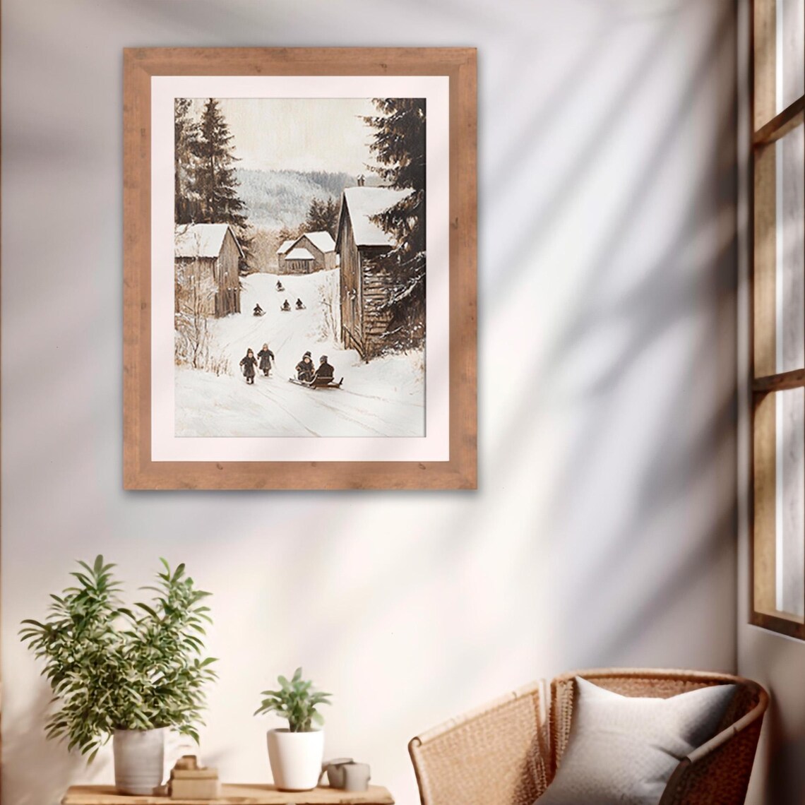 Children Sledding Snowy Hill Vintage Winter Wonderland Poster - Image 2