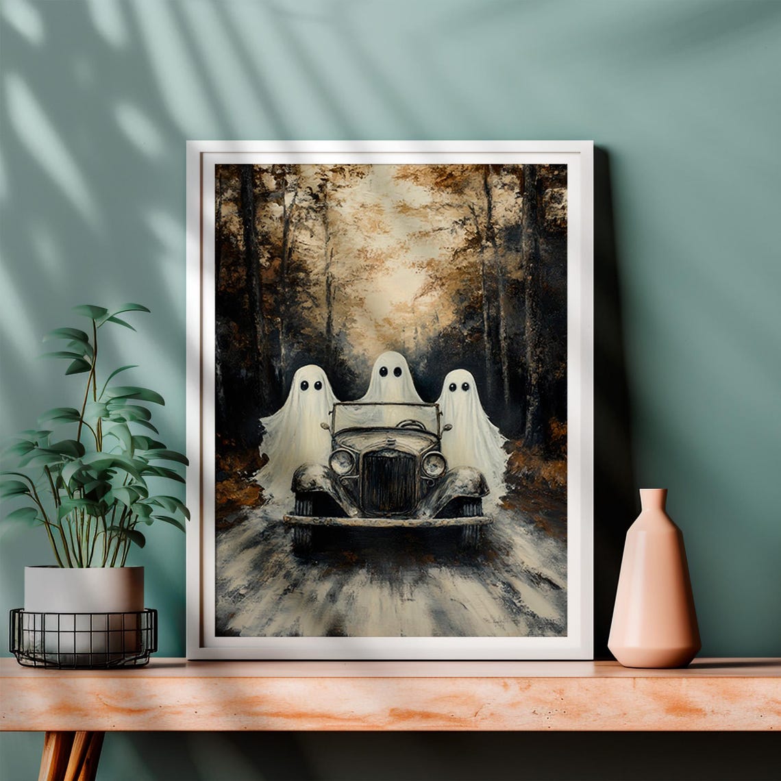 Ghosts Driving Vintage Car Spooky Forest Road Dark Halloween Poster - Image 4