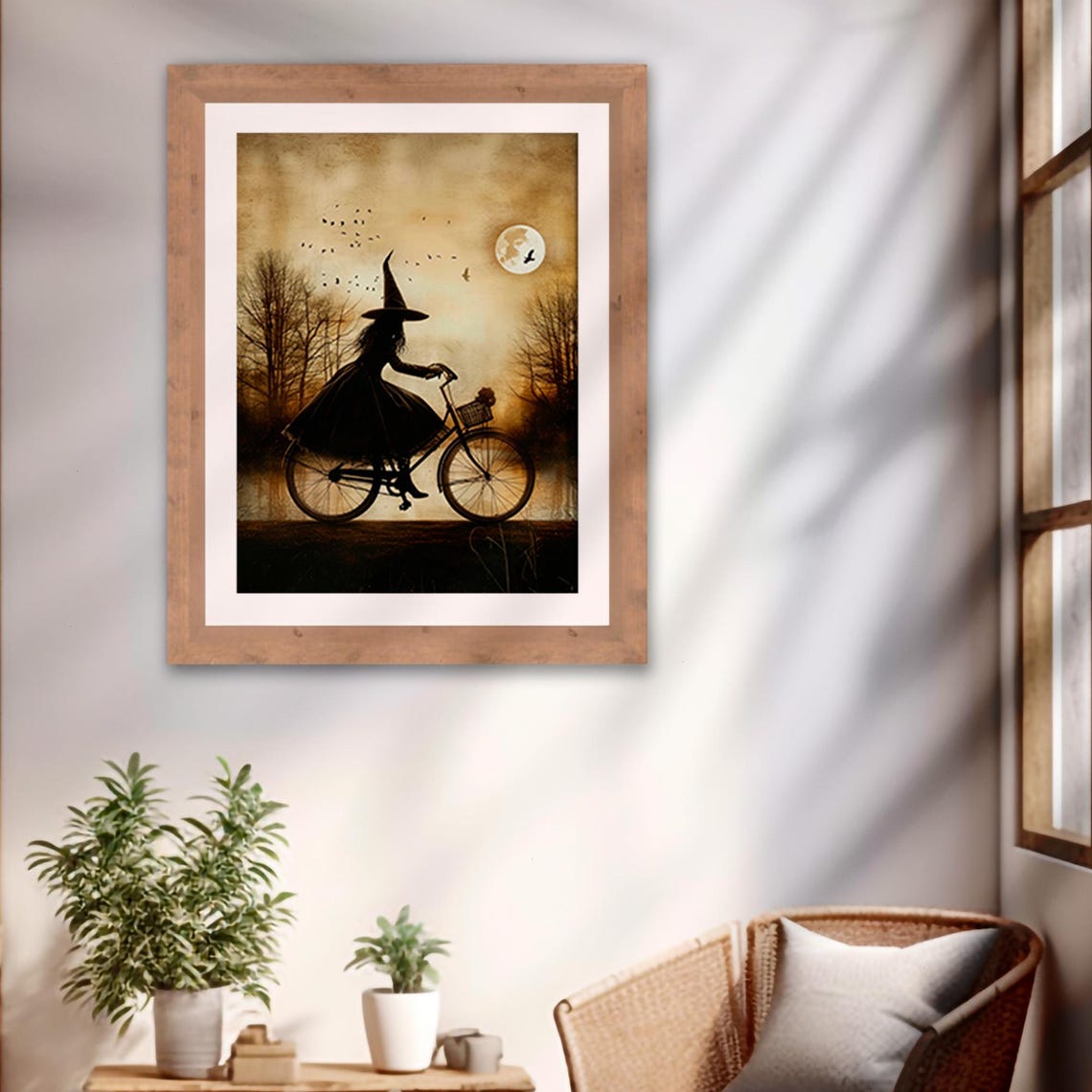 Witch Bicycle Full Moon Halloween Night Silhouette Gothic Art Poster - Image 2