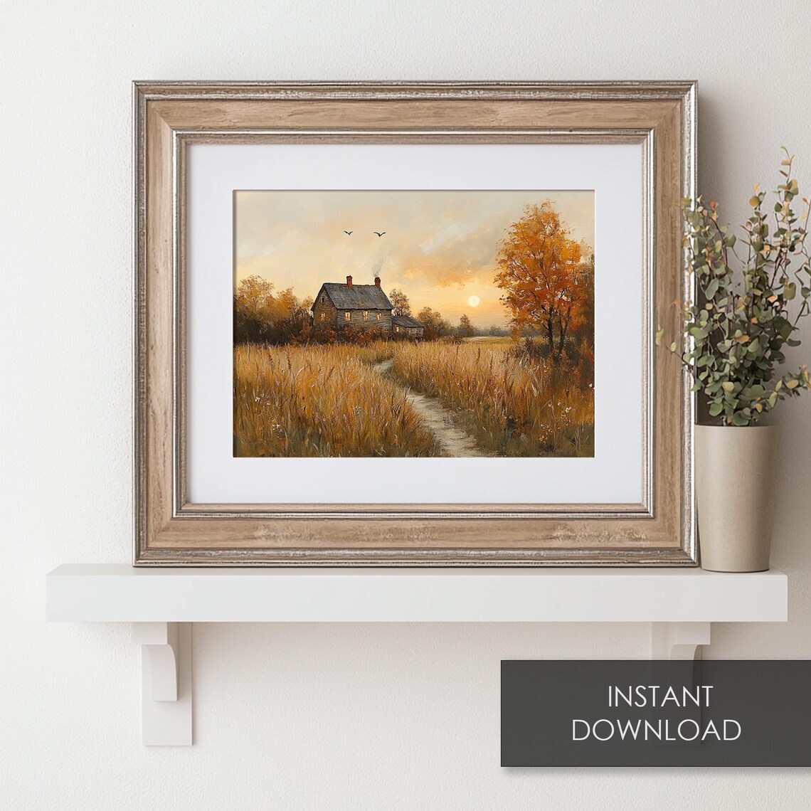 Warm Country Cottage at Sunset Golden Wheat Field Autumn Poster - Image 6