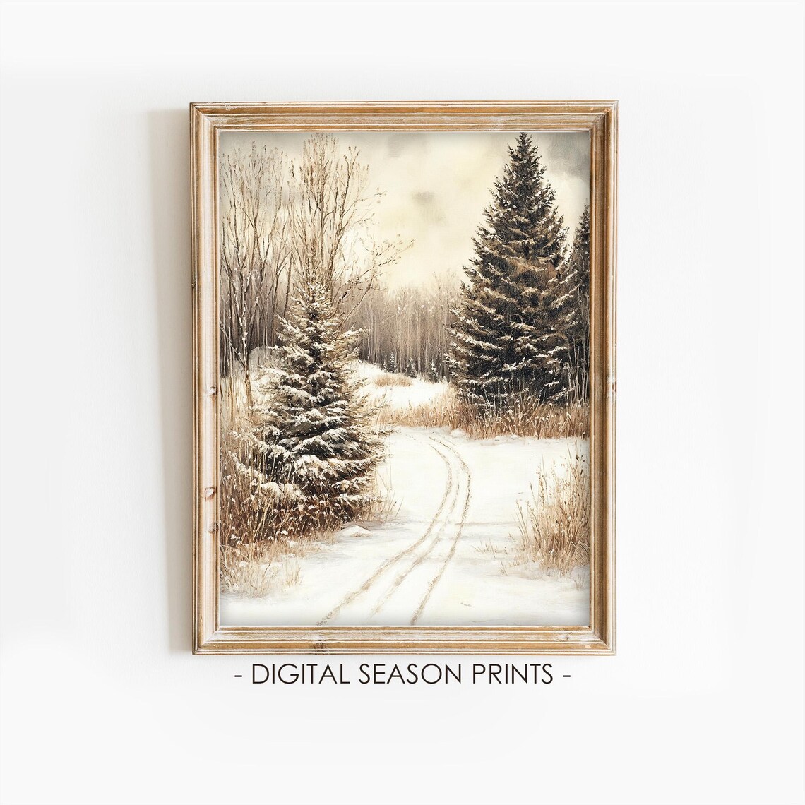 Snowy Trail Pines Winter Grasses Quiet Landscape Art Scene Poster