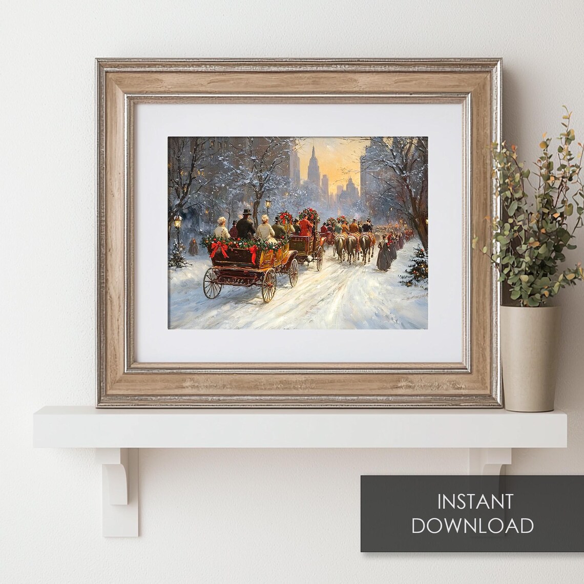 Vintage Horse Carriage Parade Snowy Christmas City Winter Print - Image 6