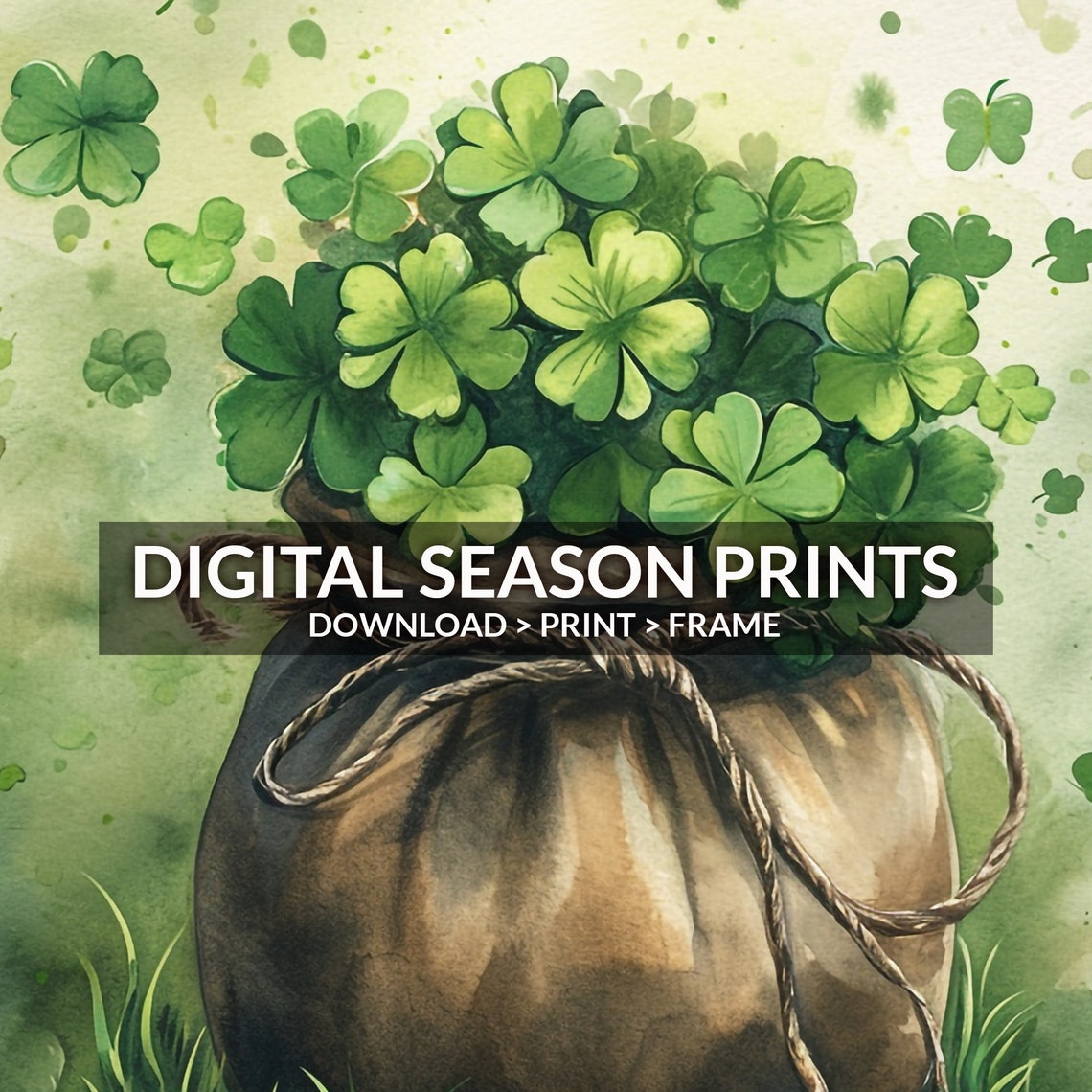 St Patricks Day Shamrock Sack Gold Coins Watercolor Lucky Print - Image 6