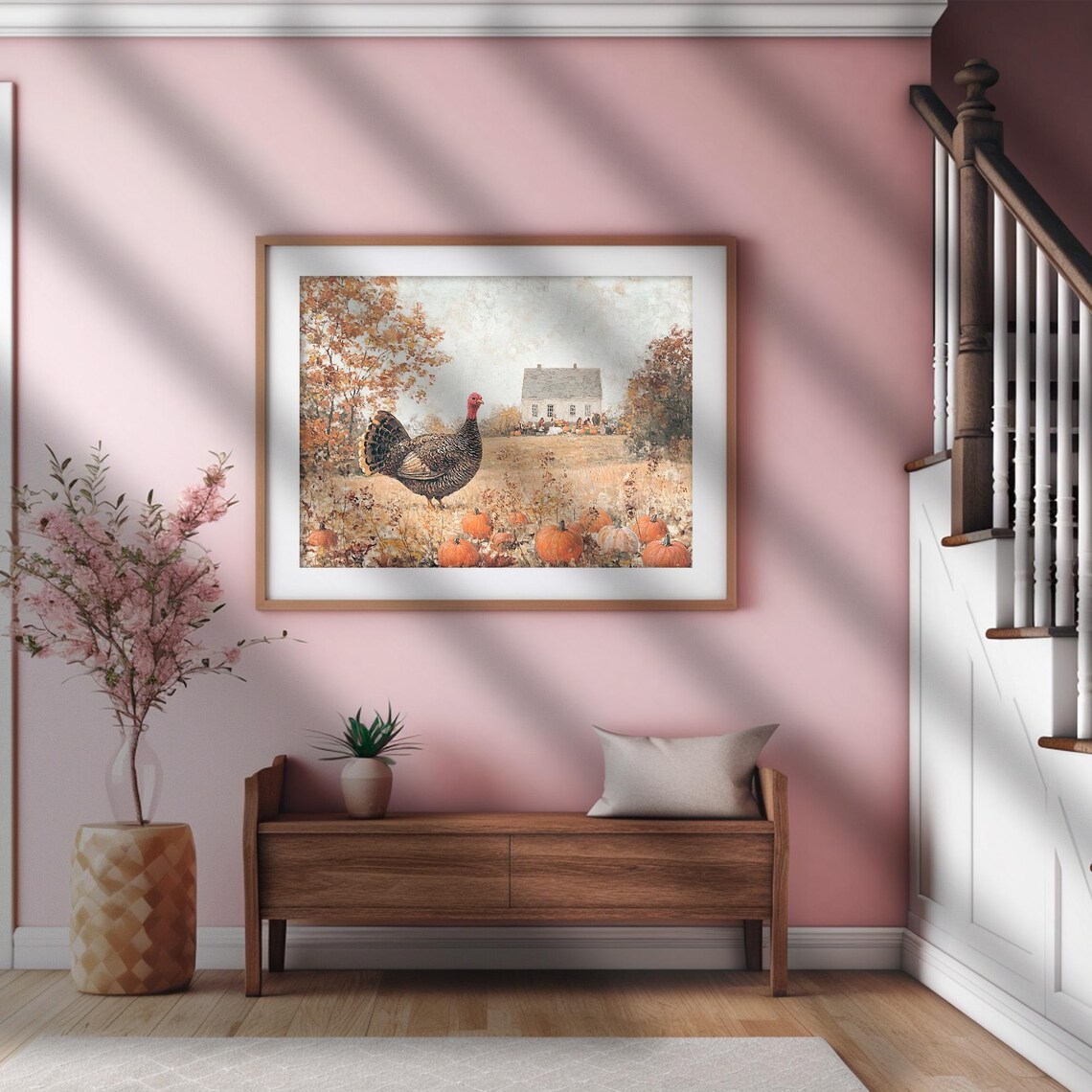 Turkey Print, Farmhouse Autumn Cottage Landscape - Image 2