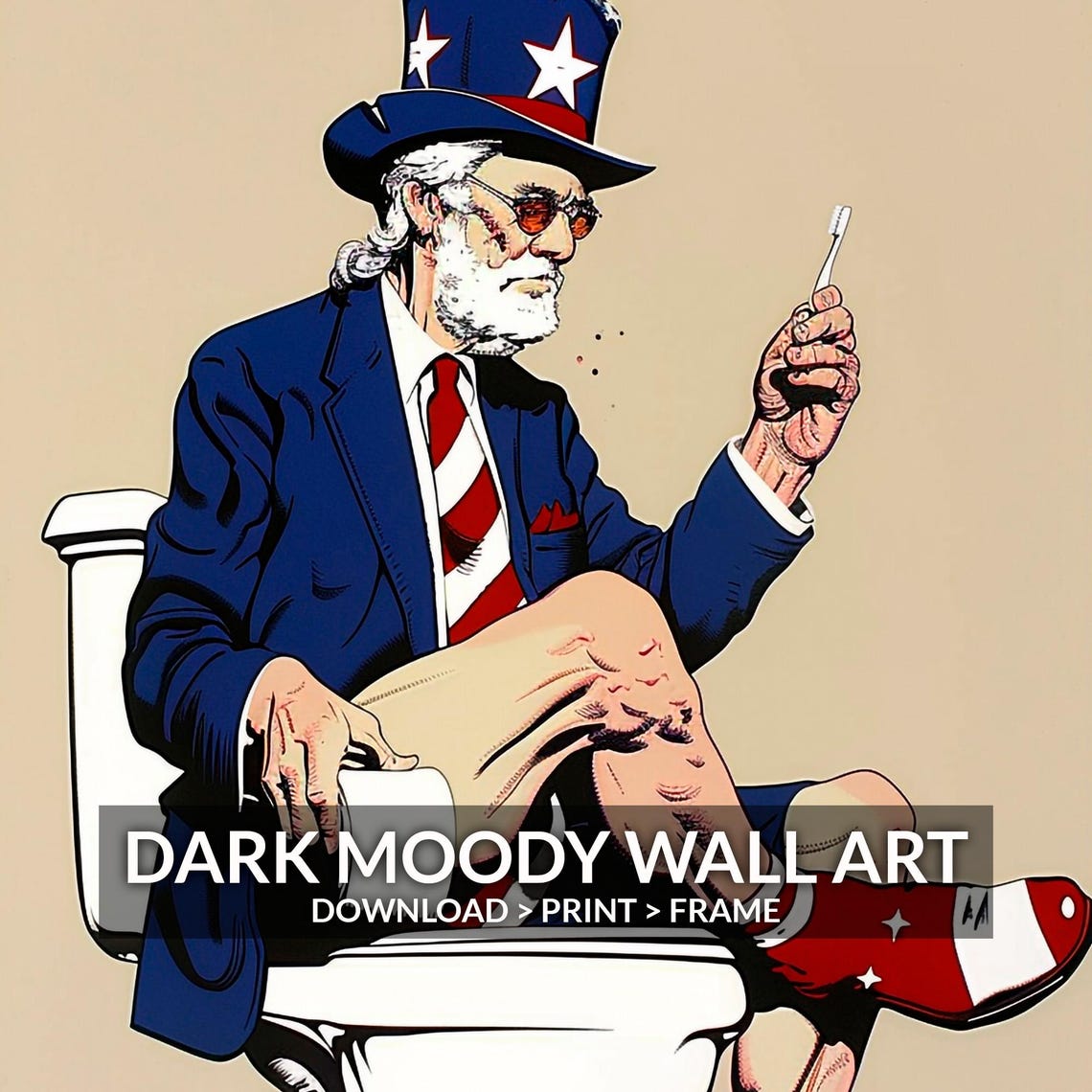 Uncle Sam Sitting on a Toilet Pop Art Patriotic Bathroom Humor Poster - Image 4