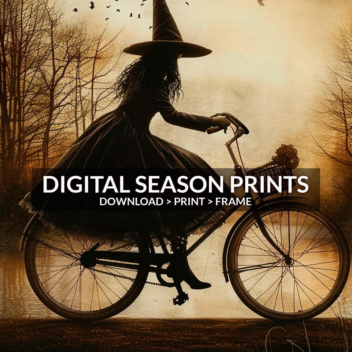 Witch Bicycle Full Moon Halloween Night Silhouette Gothic Art Poster - Image 4
