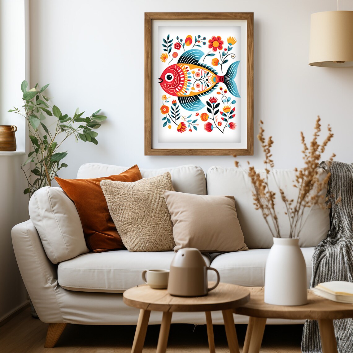Scandinavian Folk Art Fish Colorful Floral Ocean Animal Art Print - Image 5