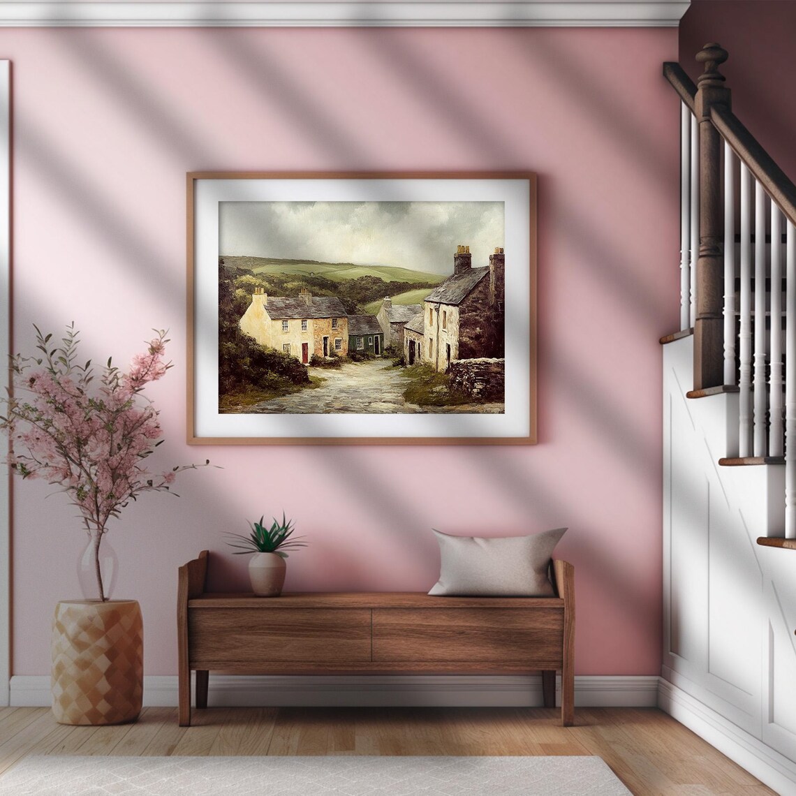 Old Stone Cottages Rustic Village Valley Vintage Countryside Art Print - Image 2