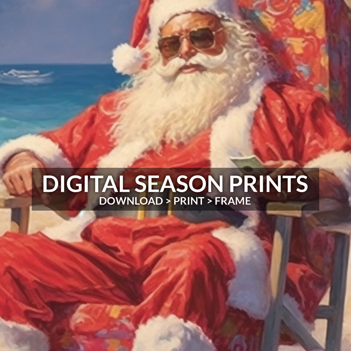 Santa Relaxing on Tropical Beach Chair Christmas Holiday Poster - Image 6