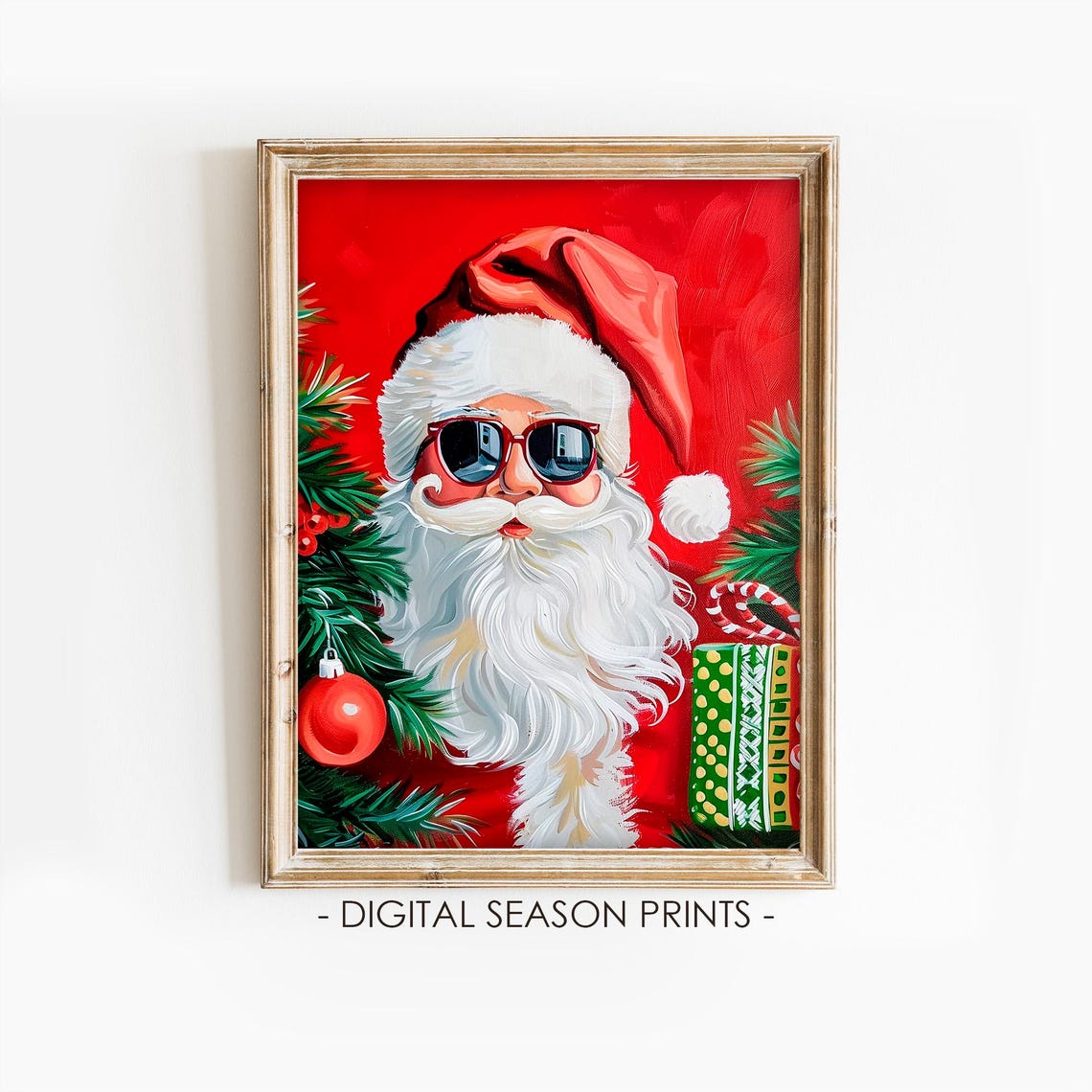 Cool Santa Claus with Sunglasses Bold Red Pop Art Christmas Poster