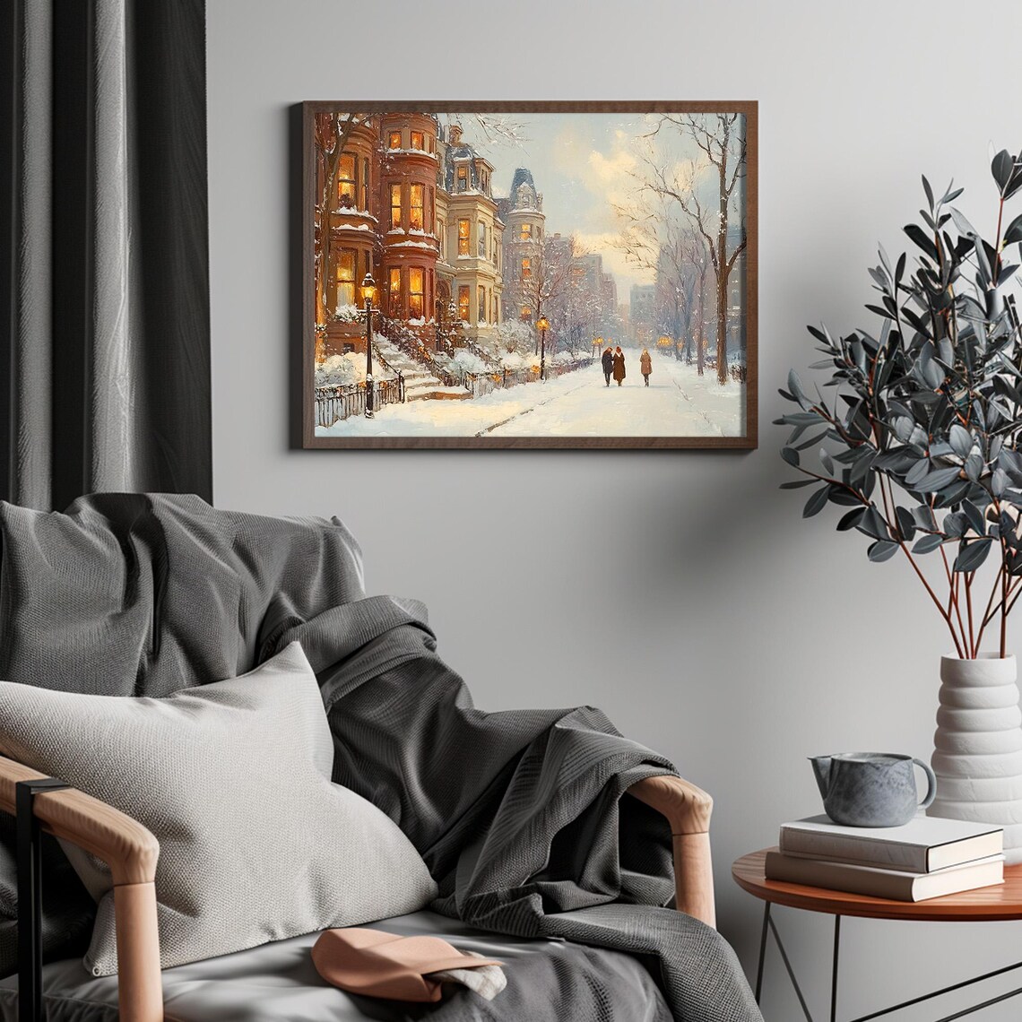 Snowy New York City Brownstone Street Winter Christmas Wall Art - Image 4