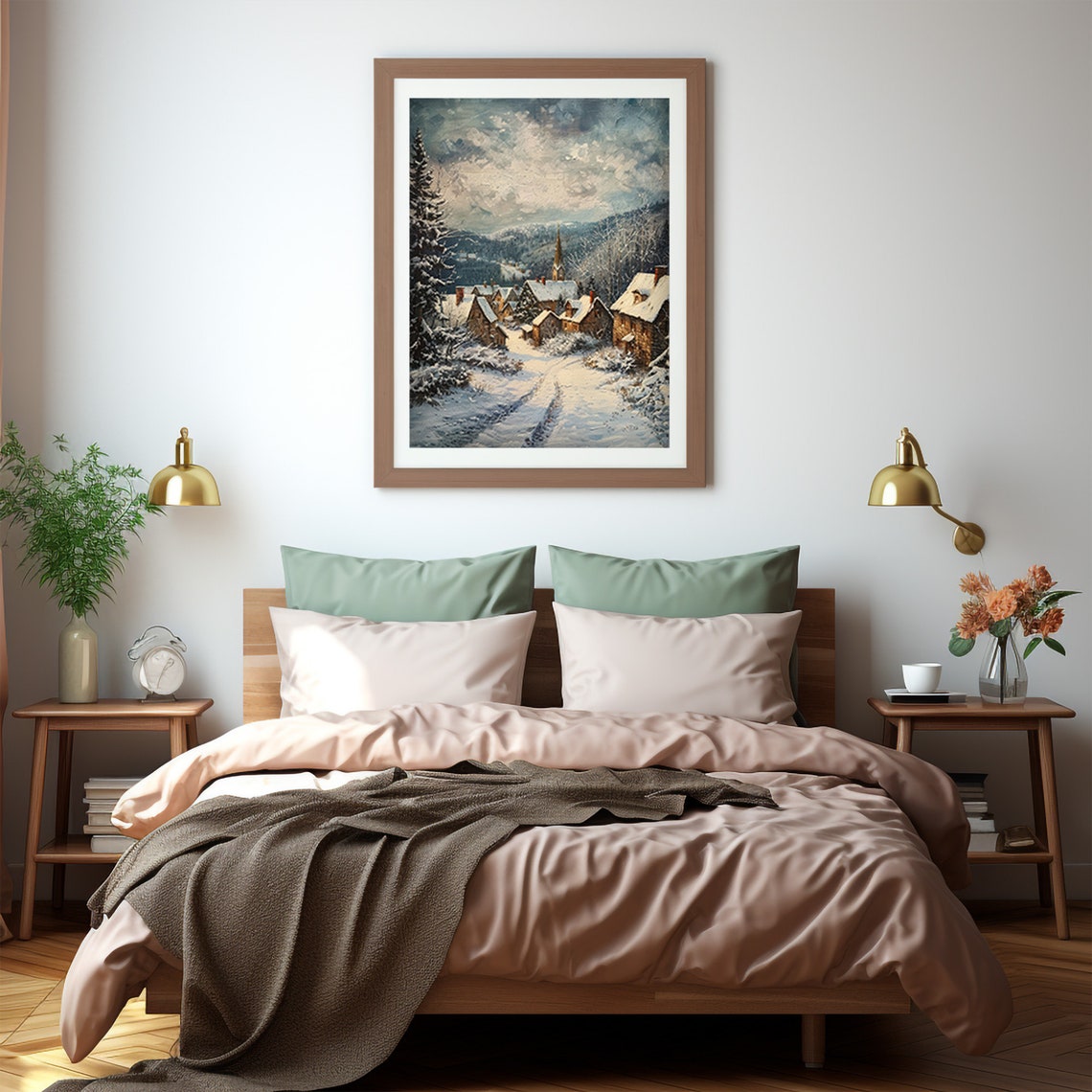 Mountain Village Church Snowy Pines Moody Winter Scene Poster - Image 5