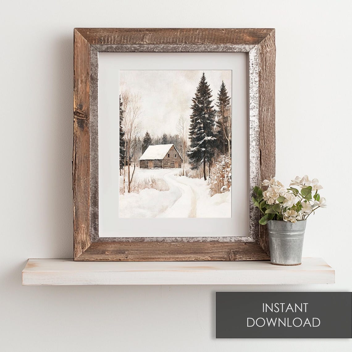 Rustic Snowy Barn Deep In Winter Forest With Winding Snow Path Poster - Image 6