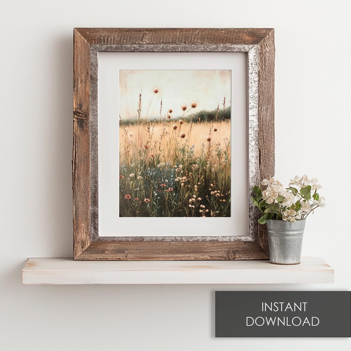Golden Wildflower Meadow Tall Grasses Morning Mist Rustic Field Poster - Image 6
