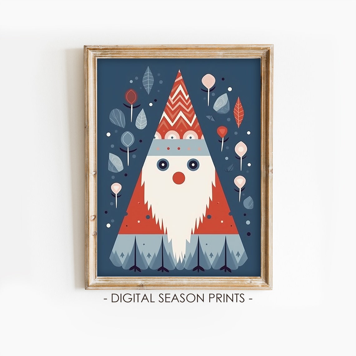 Scandinavian Folk Art Santa Geometric Christmas Nursery Poster