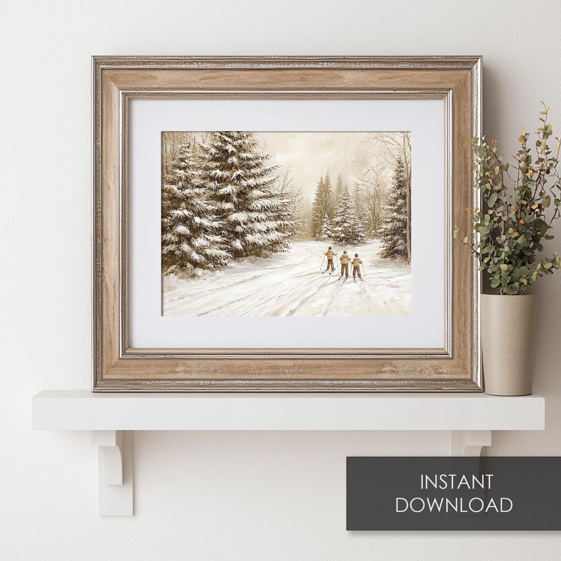 Three Skiers Snowy Forest Trail Vintage Winter Sports Poster - Image 6