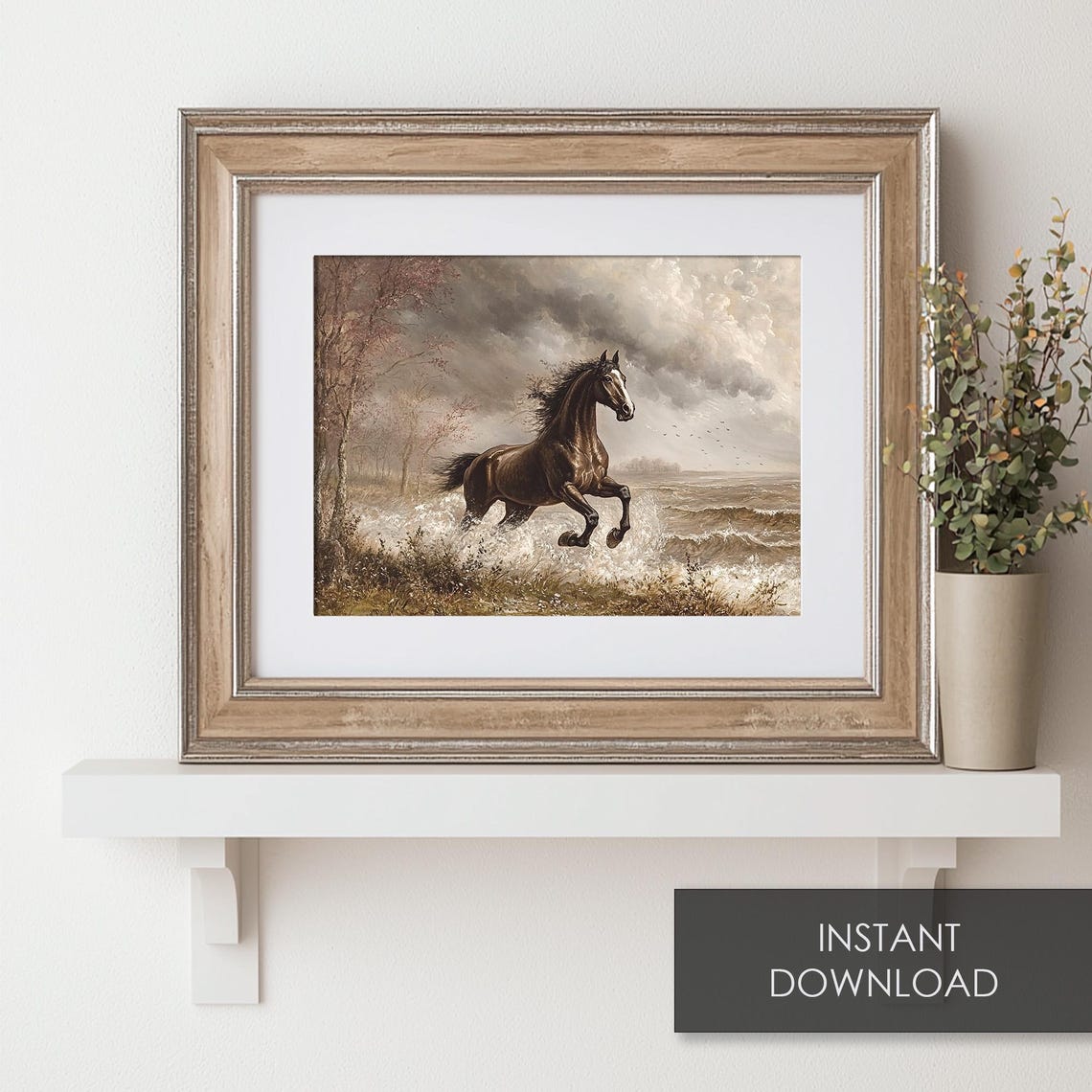 Wild Dark Horse Galloping Through Ocean Surf In A Storm Poster - Image 6