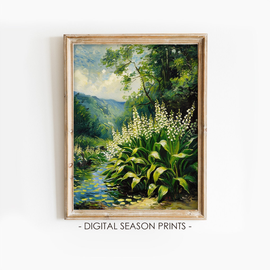 Lily Of The Valley By A Stream Impressionist Spring Garden Poster