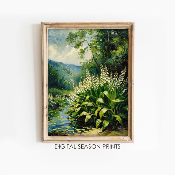 Lily Of The Valley By A Stream Impressionist Spring Garden Poster