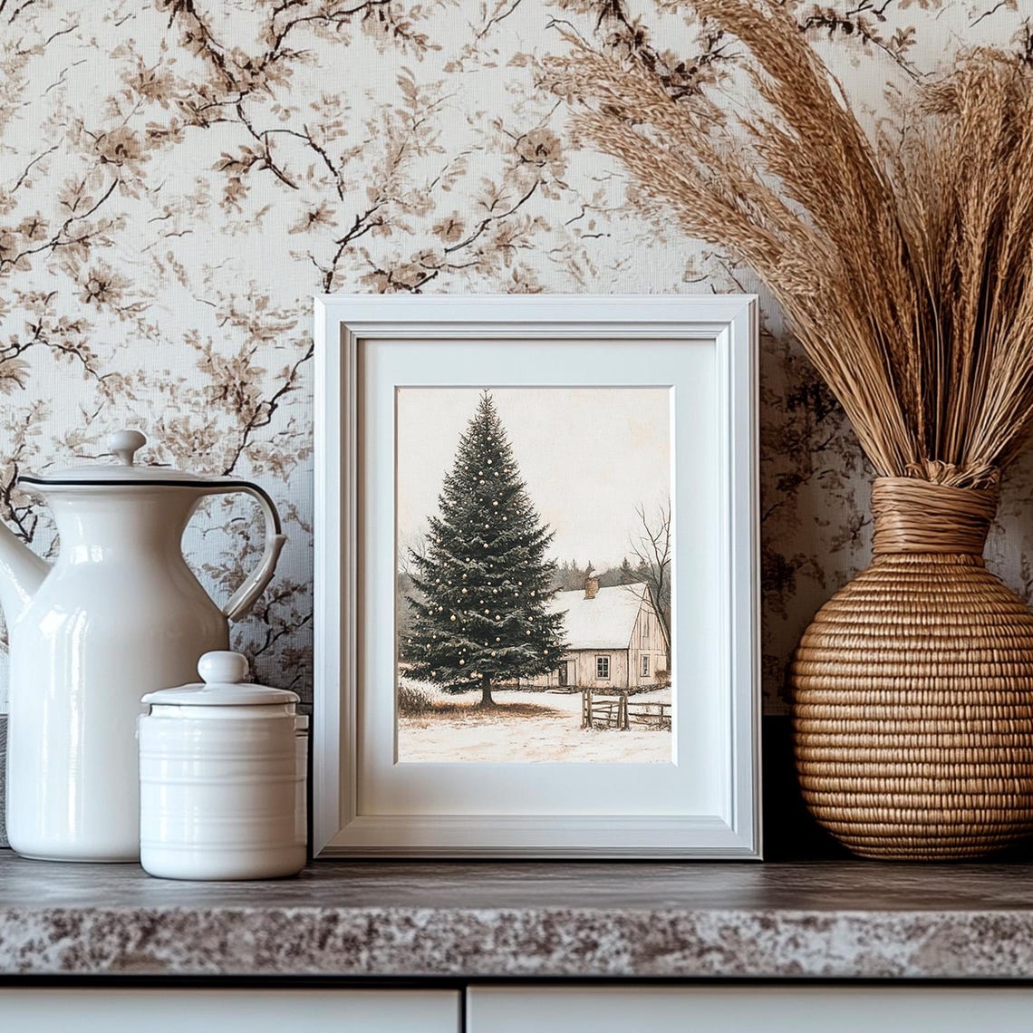 Rustic Cabin with a Tall Decorated Christmas Tree in Snow Poster - Image 4
