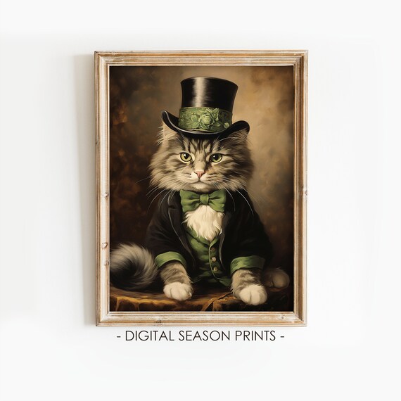 St Patricks Day Gentleman Cat With Top Hat And Shamrock Poster