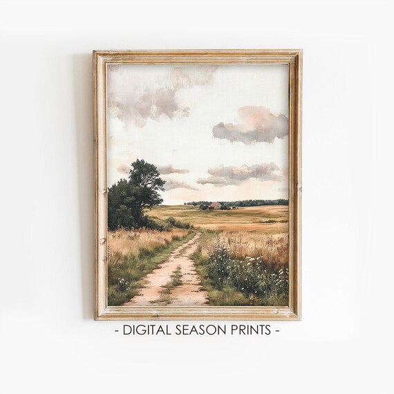 Country Dirt Road Meadow Barn Farmhouse Autumn Countryside Walk Poster
