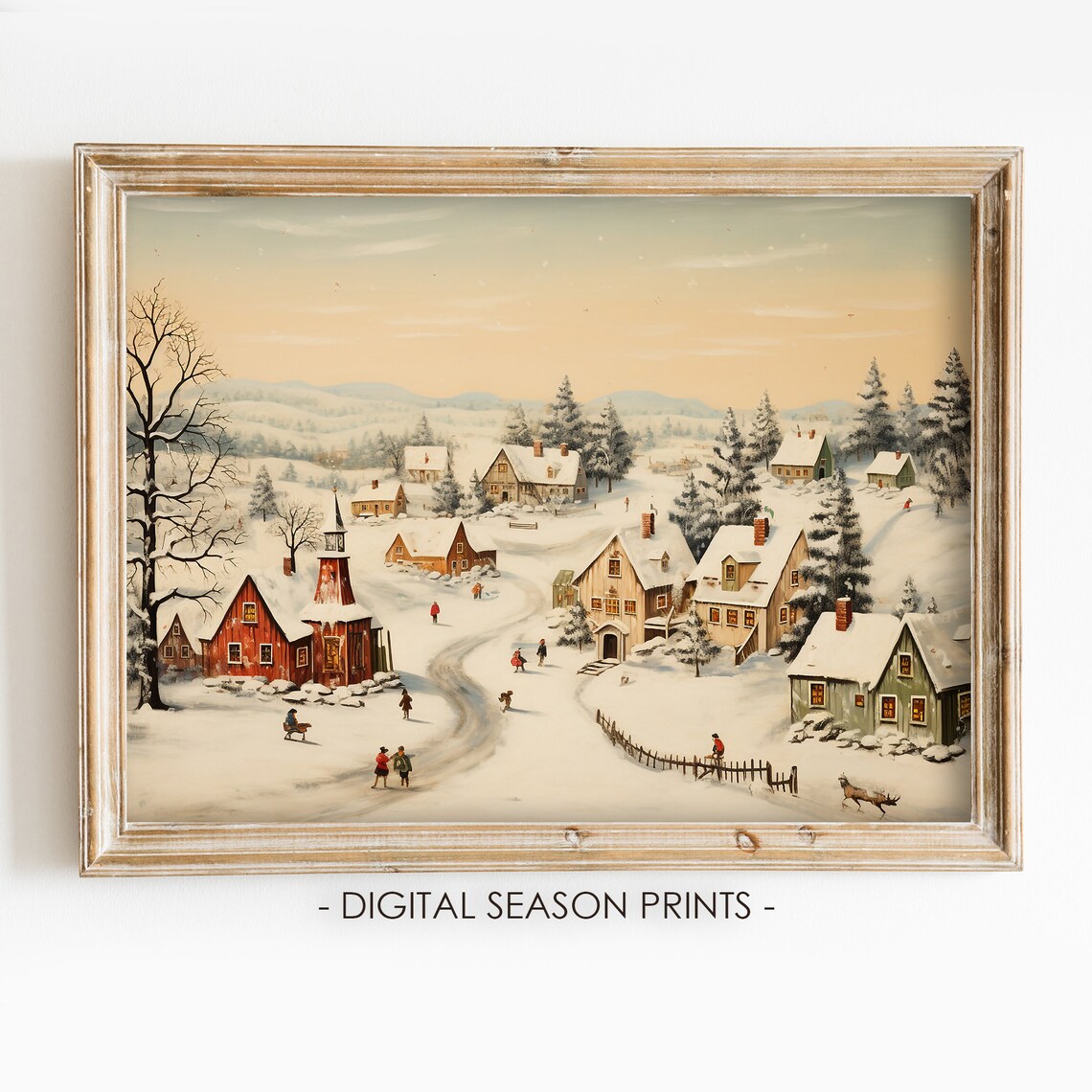 Vintage Christmas Town Print Winter Wall Art Christmas Village Print Holiday Painting Seasonal Home Decor