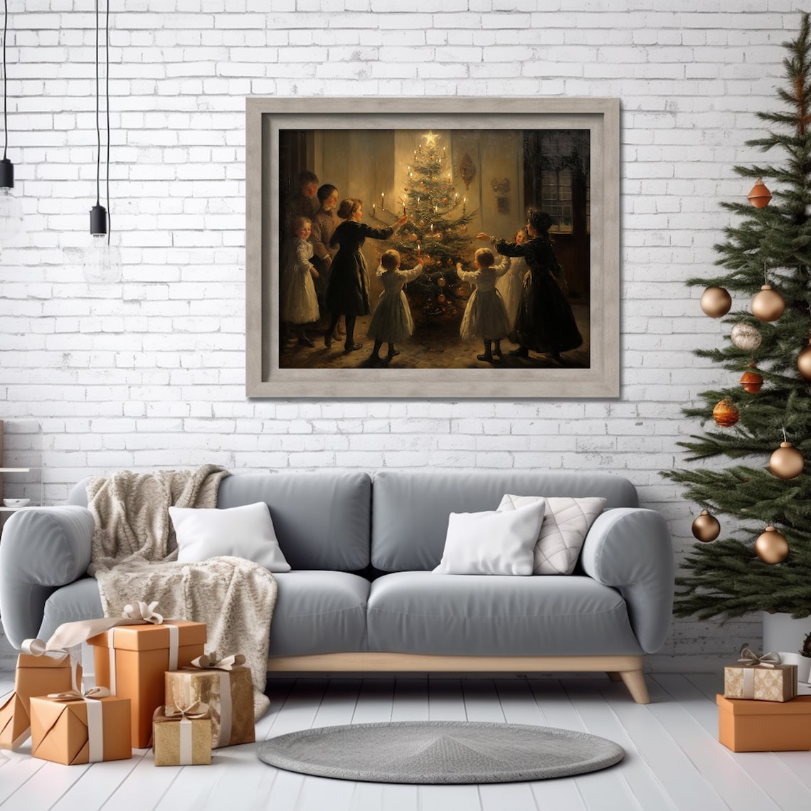 Dancing Around Christmas Tree Vintage Holiday Art Print - Image 2
