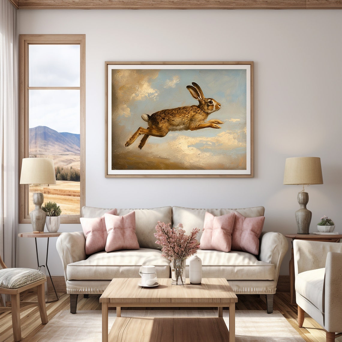 Leaping Hare Through Cloudy Sky Vintage Easter Wildlife Poster - Image 5