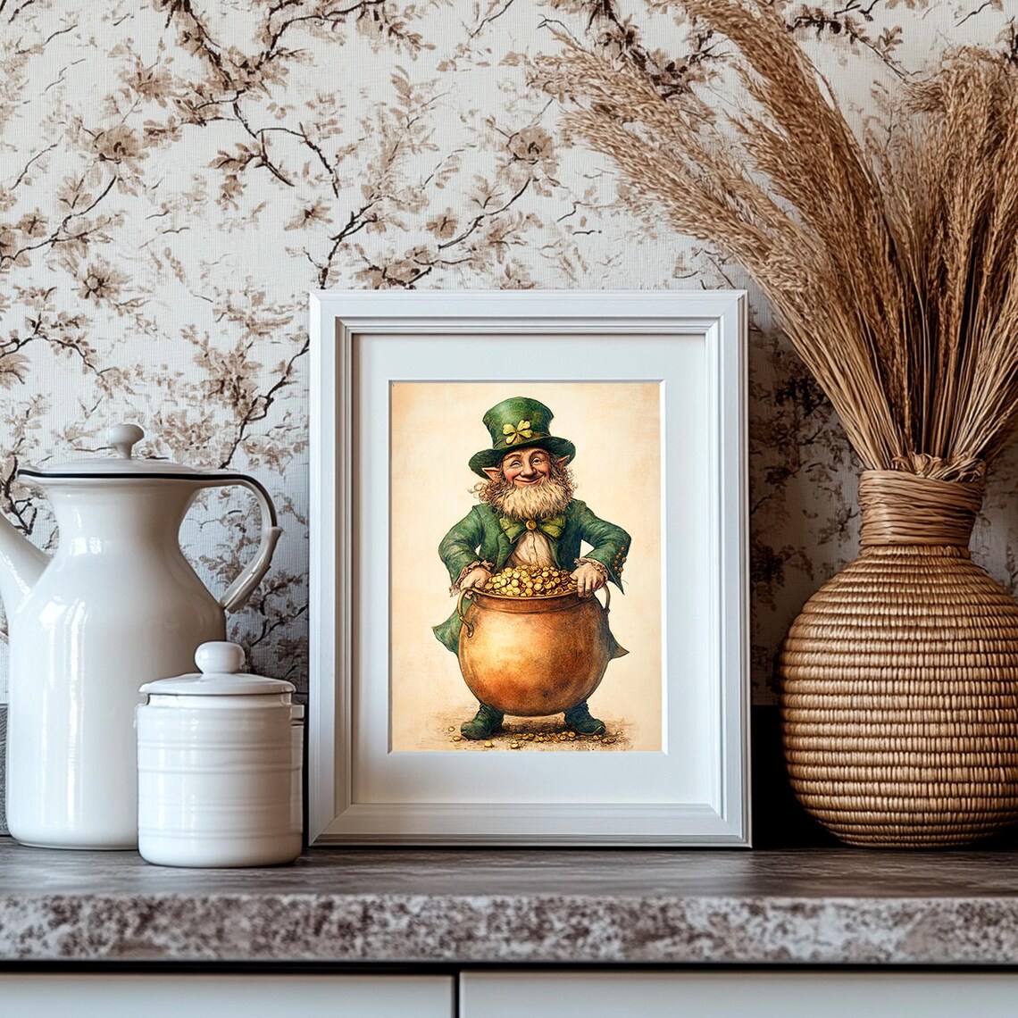 Smiling Leprechaun Holding Pot Of Gold Coins St Patricks Poster - Image 4
